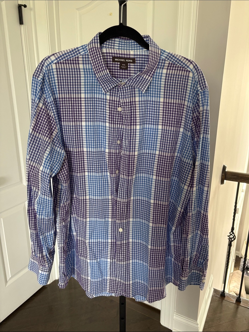 Michael Kors Men’s Blue and Navy Plaid Button-Down Shirt